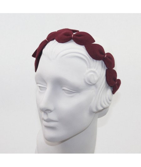 Wine with Old Rose Stitch Vintage Styled Headpiece Sabrina - Handmade of Velour Felt