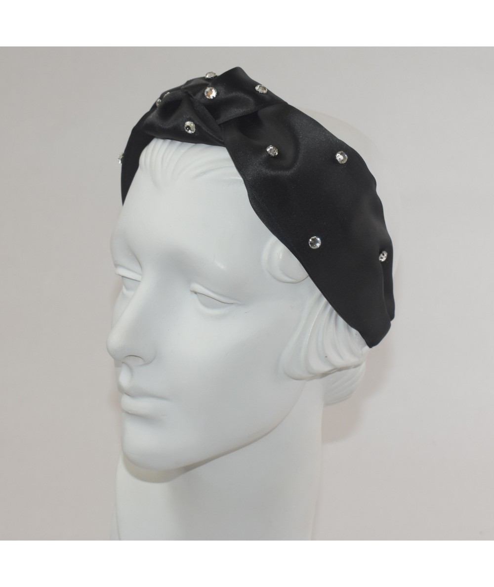 Black Satin Center Turban Rhinestones Headband