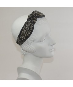Green Which Silk Print Side Knot with Leather Binding Headband