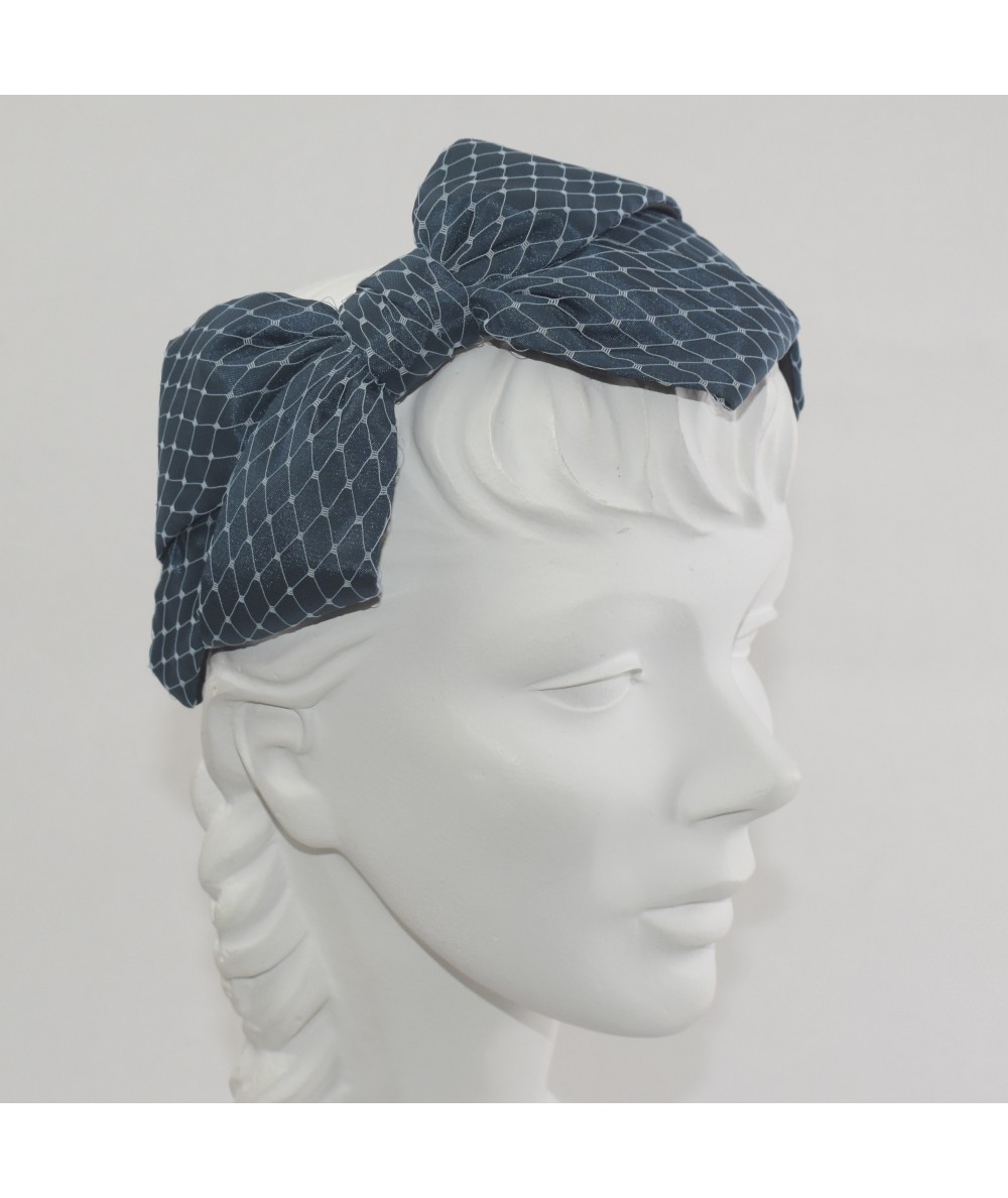 Teal Satin Covered Blue Veiling Carolina Bow Headband