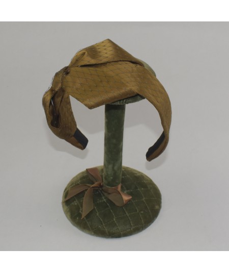 Antique Gold Satin Covered Moss Veiling Carolina Bow Headband