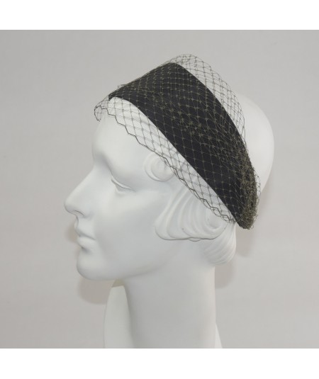 Black Bengaline Extra Wide Headband with Olive Covered Veiling