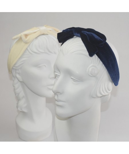 Ivory Navy Velvet Center Bow Headband