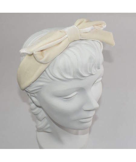 Ivory Velvet Center Bow Headband