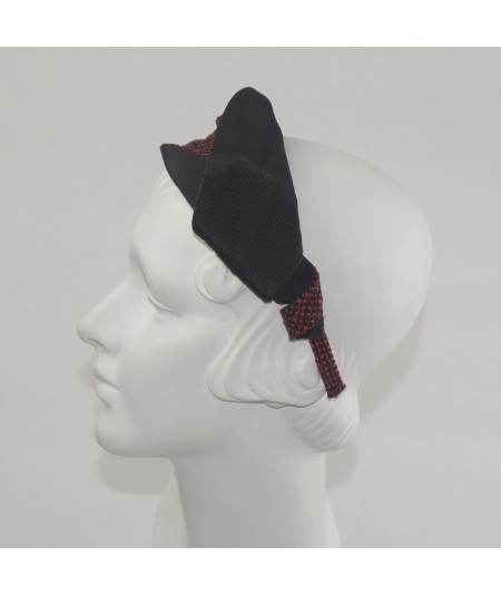 Black Bengaline with Red-Black Silk Print Double Leaves Headband