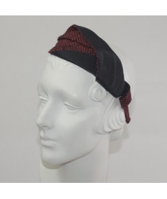 Black Bengaline with Red-Black Silk Print Double Leaves Headband