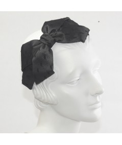 Beige with Black Dotted Tulle Carolina Bow Headband