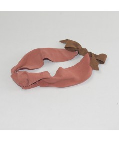 Coral Suede Knot Turban Head Wrap with Peanut Bow at Back