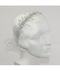 Metallic Tulle Pearls Headband