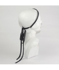 Leather Skinny Headband with Satin Long Tie