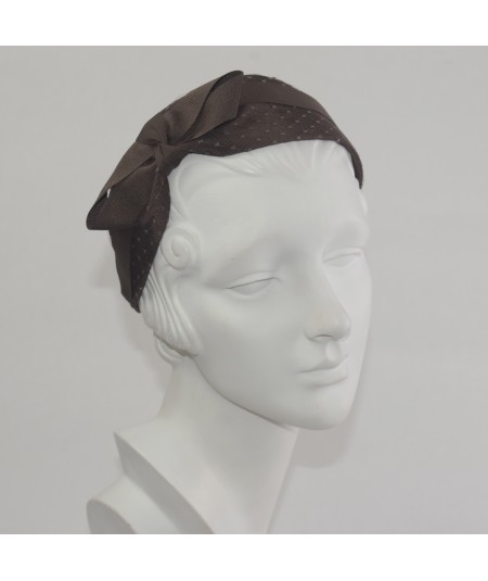 Brown with Brown Bengaline Covered Extra Wide Headband with Side Grosgrain Bow