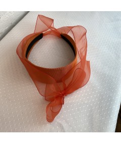 Orange Grosgrain Headband with Organza Long Tie