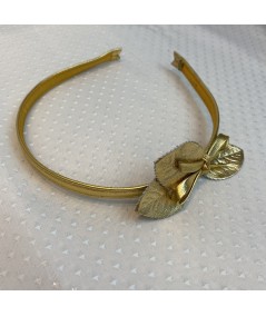 Gold Metallic Leather Headband with Leaves and Bow