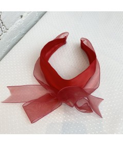 Red Satin Extra Wide Headband with Organza Long Tie