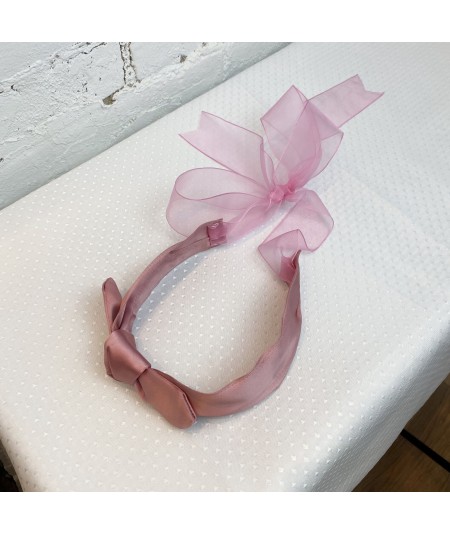 Old Rose Satin Side Riveter Bow with Long Tie Headband